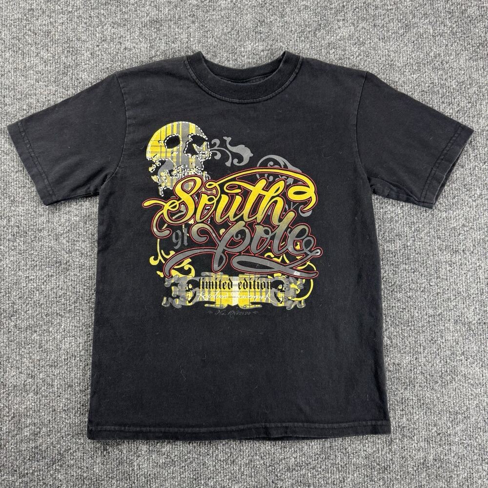 Vintage Y2K South Pole Kids Youth Graphic T Shirt Black Size Large (7) Skater